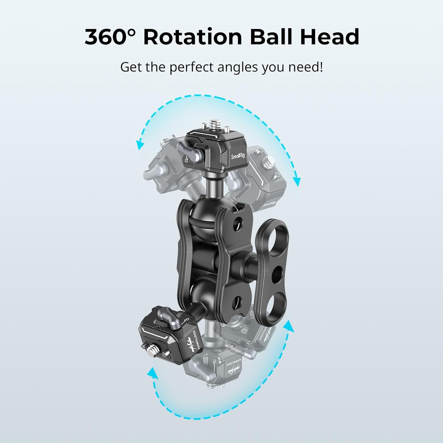 SmallRig Quick Release Ballhead Magic Arm 360° Rotation Articulating Magic Arm with 1/4" Screw, Drop-in HawkLock Camera Clamp for Field Monitor, Camera, Light, Max Load of 5kg, Aluminum Alloy - 3515C - Image 4