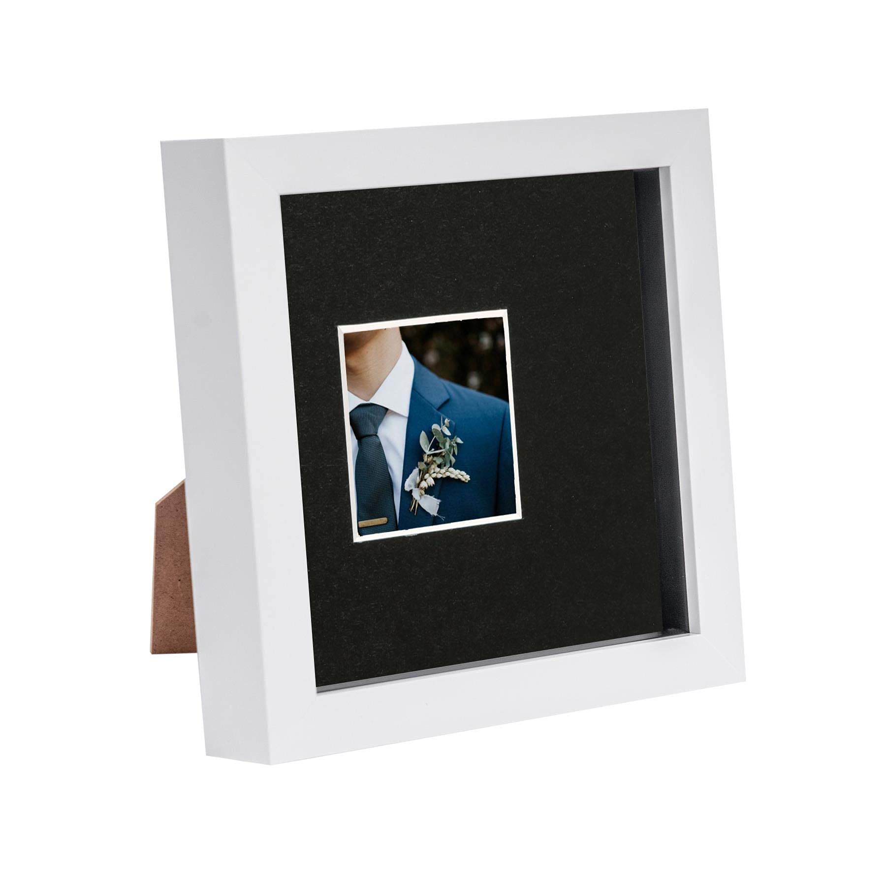 Nicola Spring 6 x 6 3D Shadow Box Photo Frame - Craft Display Picture Frame with 2 x 2 Mount - Glass Aperture - White/Black
