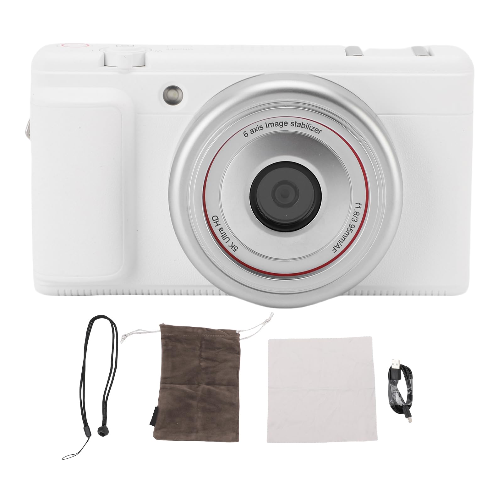 Vlog Camera 2.8 Pollici Flip Screen, Video 5K30 80M Foto Zoom Digitale F1.8 Grande Apertura Adatto per Vlogging, Live Streaming, Webcam USB (Bianco)