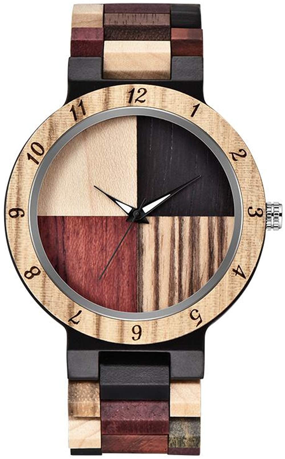 Tiong Reloj de Madera Natural Hombre - Cuarzo Japonés, Texturas Únicas, Colorido Unisex