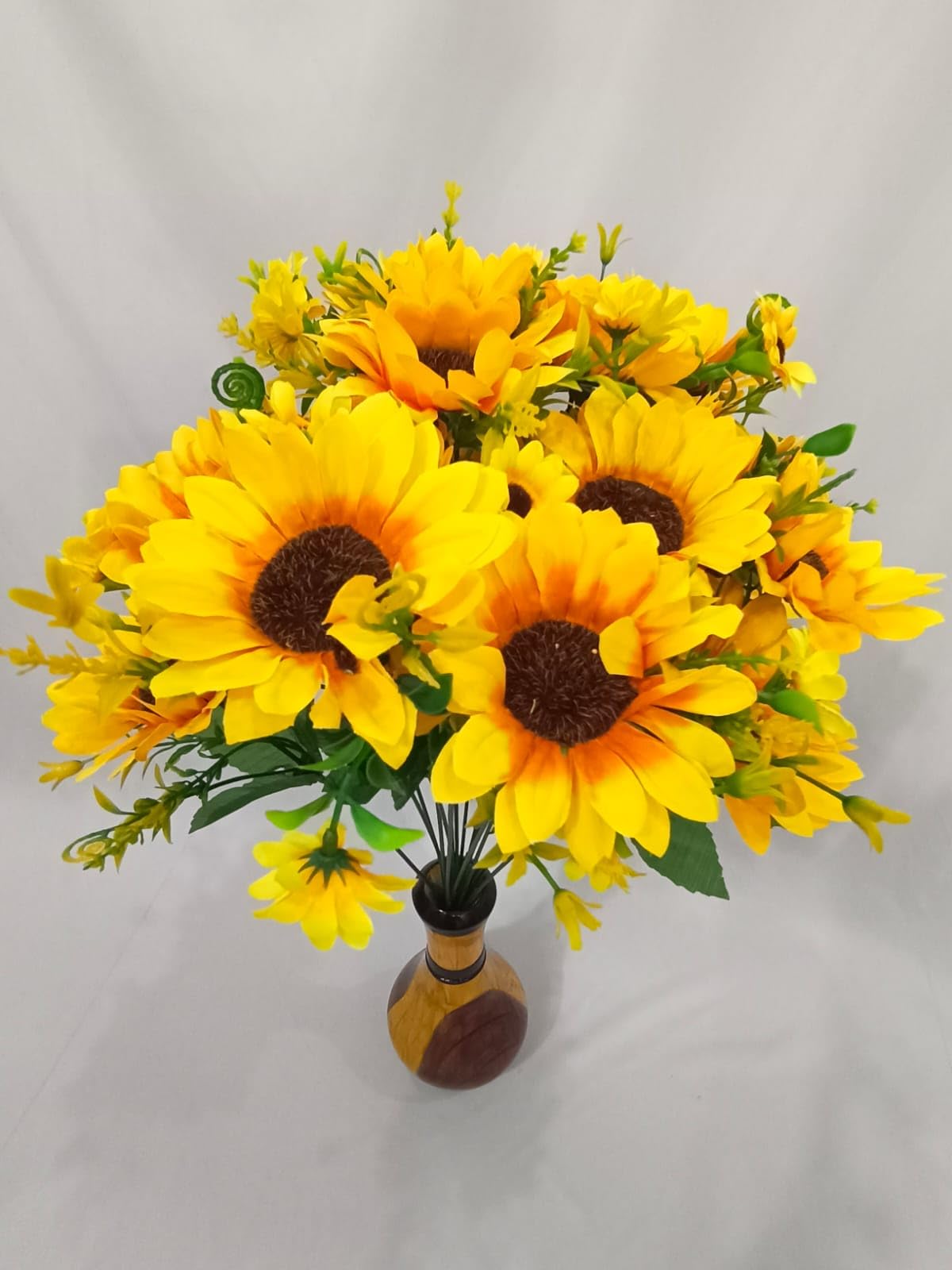 DN Enterprises 18 Sunflower Leaf Sticks | Artificial Sunflower Bunch for Indoor and Outdoor Home Decoration(1Pc, Yellow, 45cm) | Beautiful Fake Flowers for Home, Bedroom Decorative Items