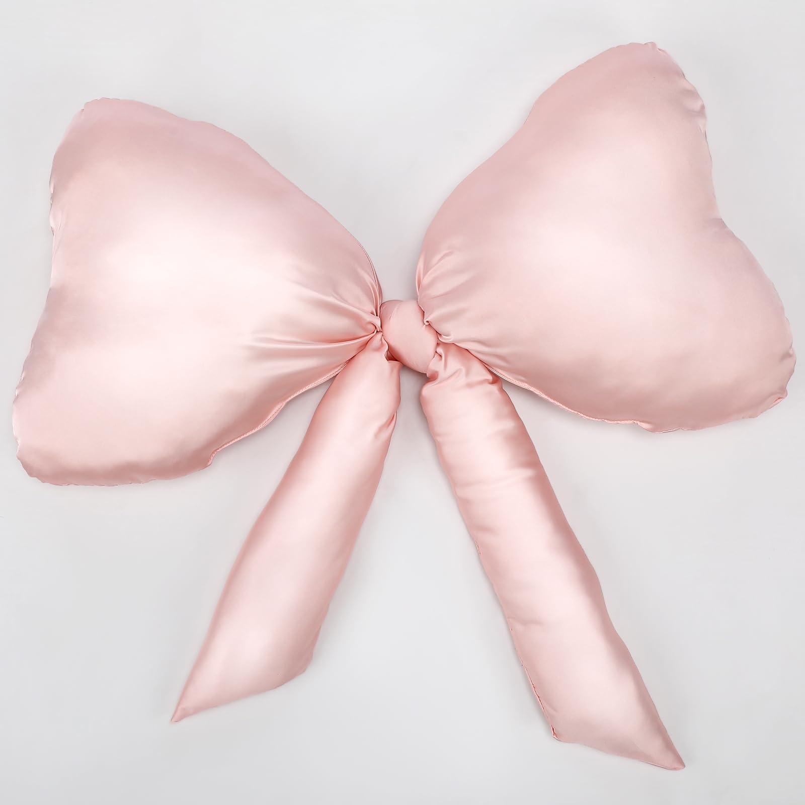 Beeveer 1pack Big Bow Throw Pillow 27 x 24 Inches Satin Pillow Aesthetic Bow Shaped Pillow Coquette Pillow Cushion for Sofa Office Lumbar Decorative Aesthetic Decor(Pink)
