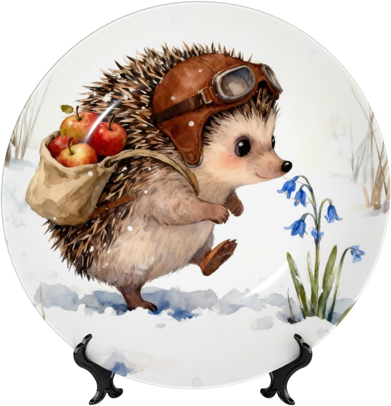 Hedgehog Apple Style Ceramic Plate Display Decorative Plate With Stand Wall Hanging Plate For Home Decor 10 Inch