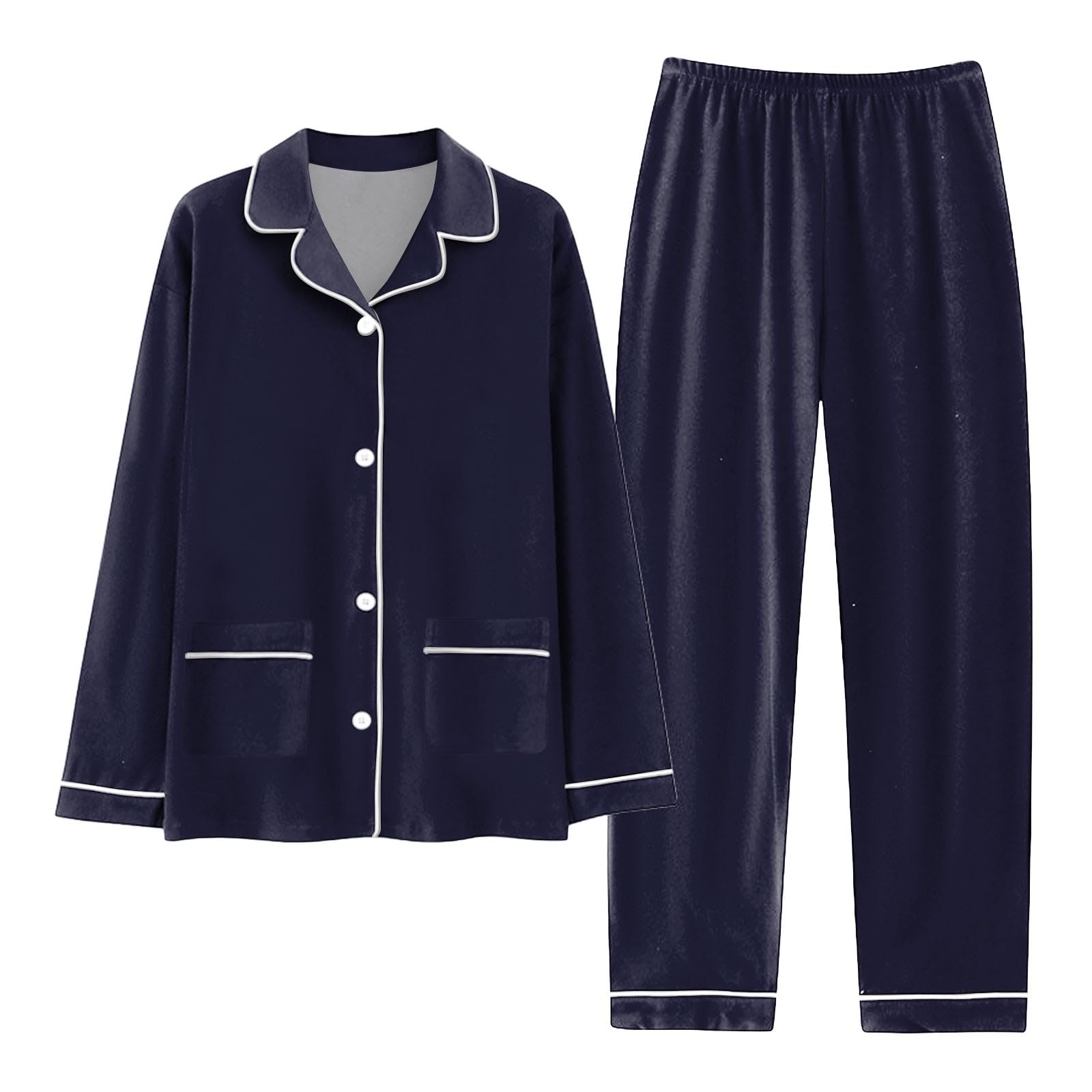 Generisch Pijama largo para hombre, conjunto de 2 piezas, con botones, ropa de dormir de dos piezas, camiseta de manga larga + pantalones de pijama, juego de dos piezas, traje de casa de invierno