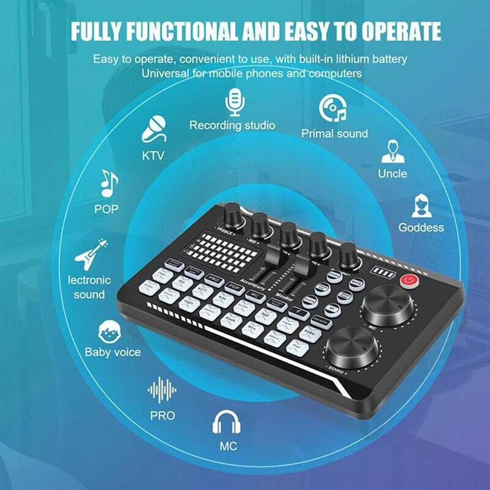 Generico Scheda audio live con effetti mixer DJ e cambio voce, mixer audio F998, scheda audio per live streaming/giochi, mixer musicale DJ (A)