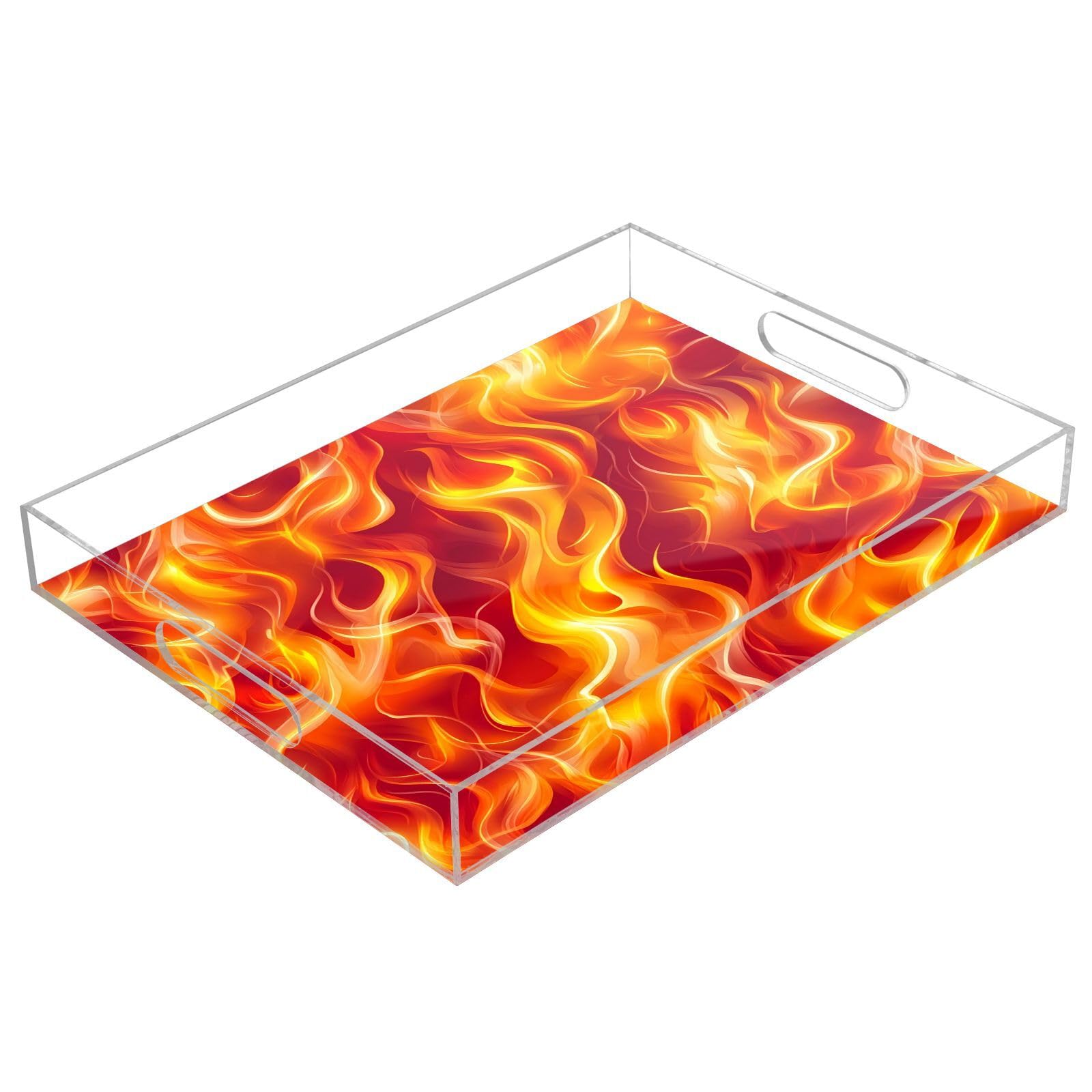 BOESI Graffiti Flame Pattern Acrylic Decorative Dining Tray, Acrylic Decorative Tray Organizer with Handle for Kitchen, Dining Room, Bathroom, Dresser