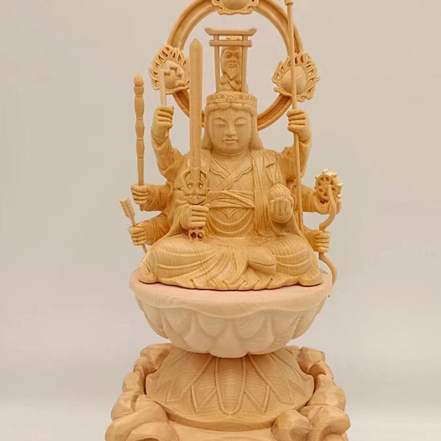 2456❣️木彫仏像 八臂弁財天坐像 Amazon｜木彫り 仏像 弁財天（八臂弁才天） 座像 桧木 弁才天