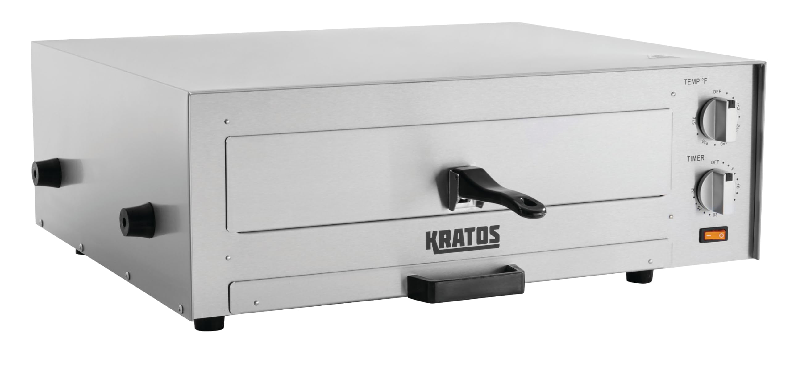 Kratos 29M-036 pizza oven with a pizza inside, door open