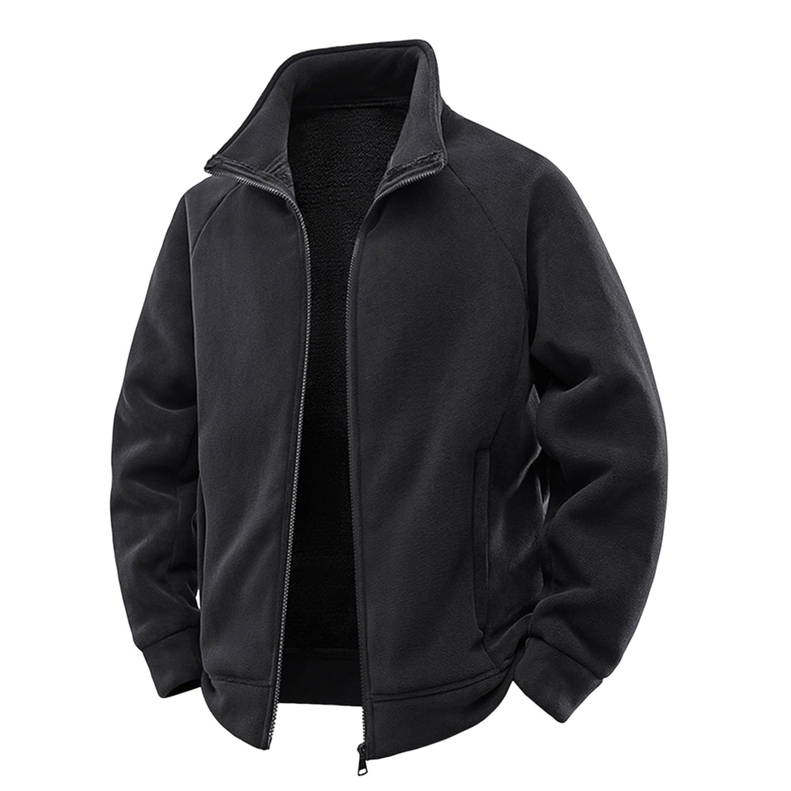 Generisch Teddy, giacca lunga da uomo, invernale, da uomo, con calda imbottitura, in pile, oversize, in flanella, colletto alto, giacca termica ispessita, cardigan, giacca sportiva per tutti i giorni