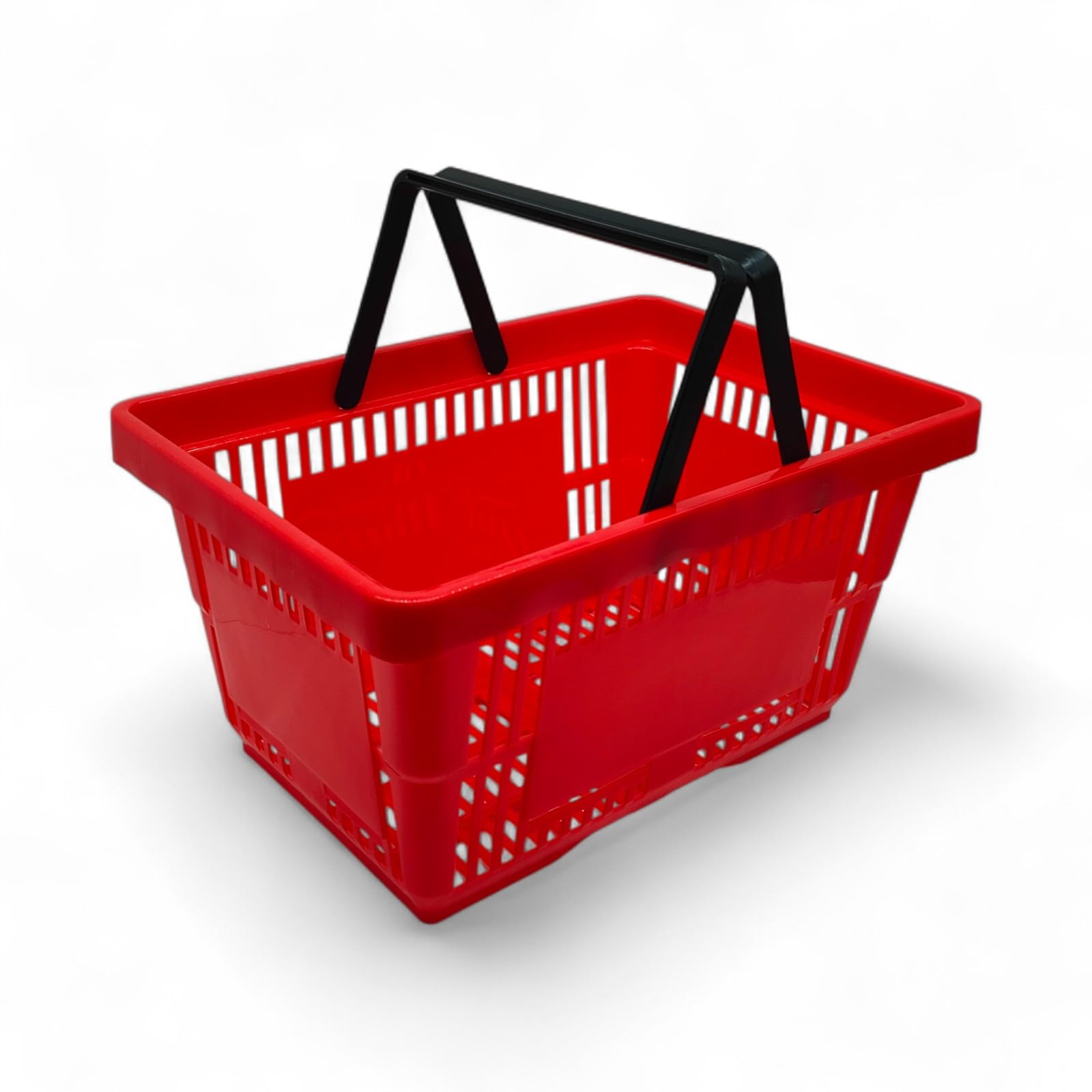 5x RED 22 Litre Plastic Shopping Basket with Handles Heavy-Duty HDPE Basket for Retail, Grocery & Convenience Stores Lightweight, Stackable