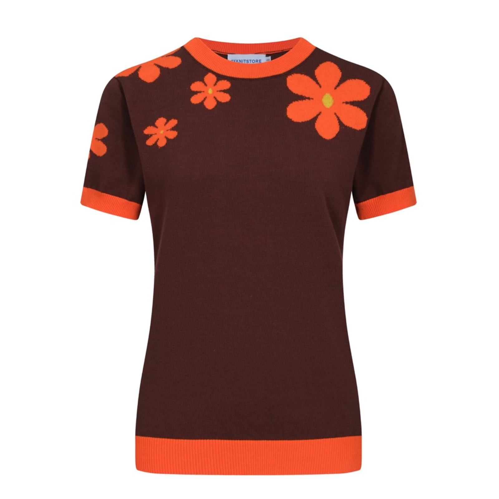 OXKnit - Maglietta da donna anni '60, stile retrò, a maniche corte, girocollo, casual, a maglia