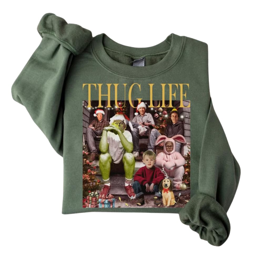 KATIXThug Life Christmas Shirt Christmas Sweatshirt Christmas Movie Shirt Christmas Friends Shirt for Women Holiday Crewneck Xmas Multi