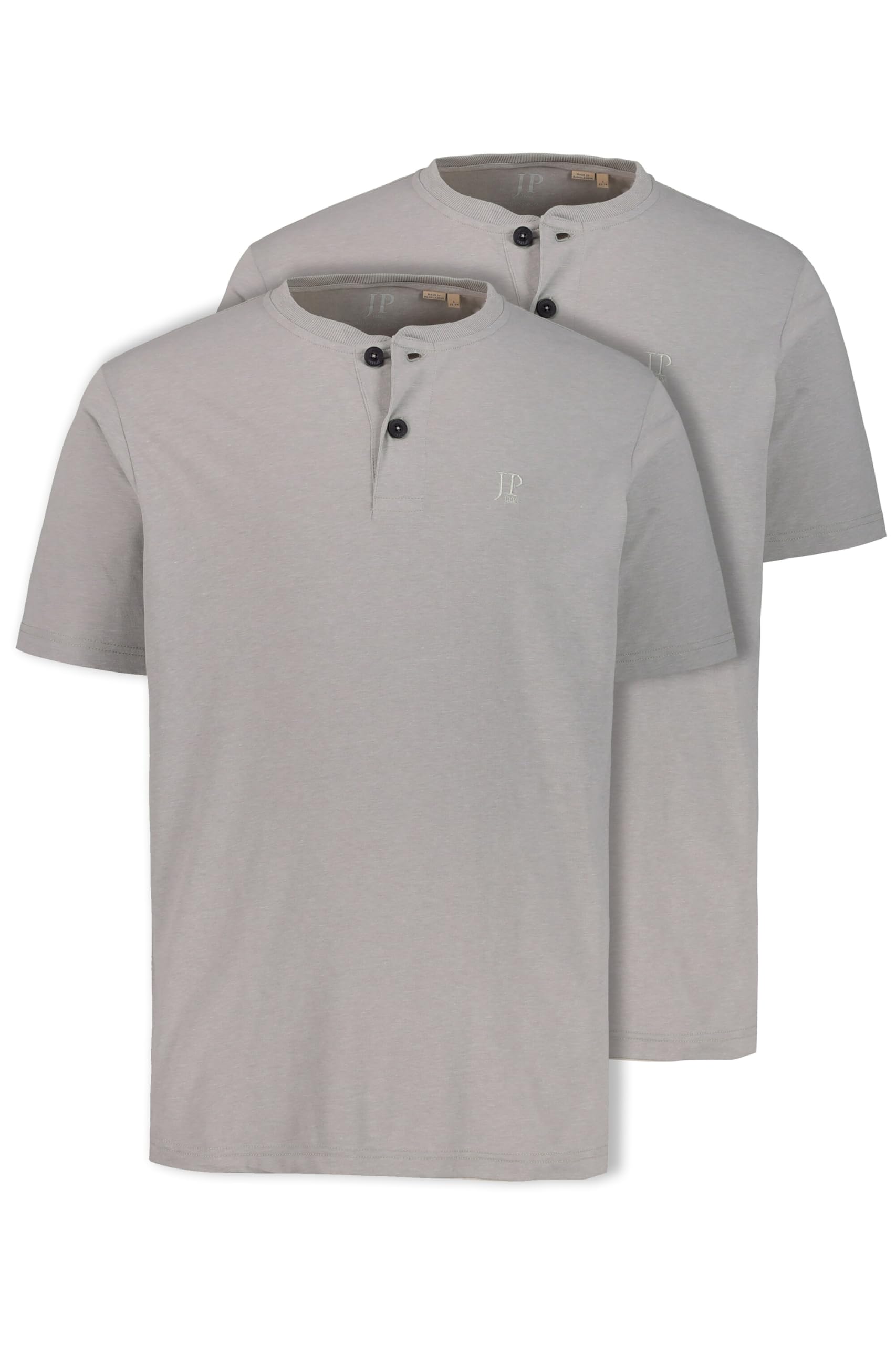 JP 1880 Men's Large Sizes Plus Sizes Menswear L-8XL Henleys, Basic, Pack of 2, Round Neck, Button Placket, up to 8 XL 708420, Grey Melange, XXXX-Large