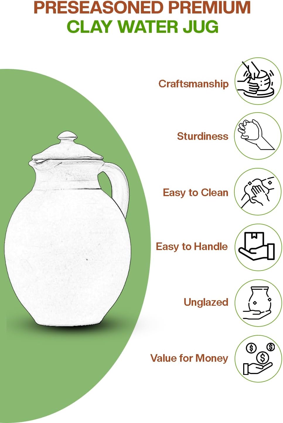 Village Decor Terracotta Water Jug collections (3L Jug with Lid)