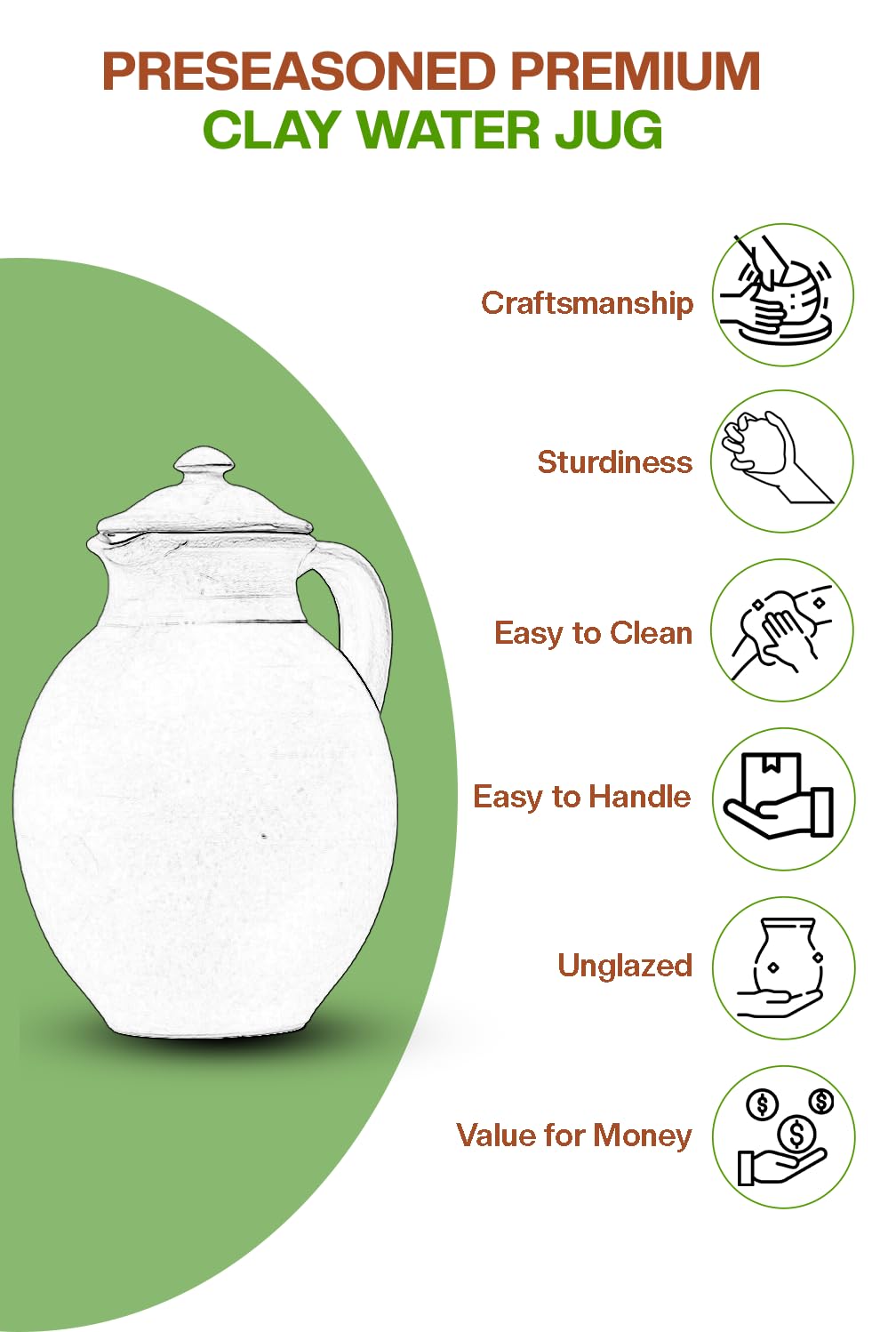 Village Decor Terracotta Water Jugs (3 Litre) - Image 6 thumbnail