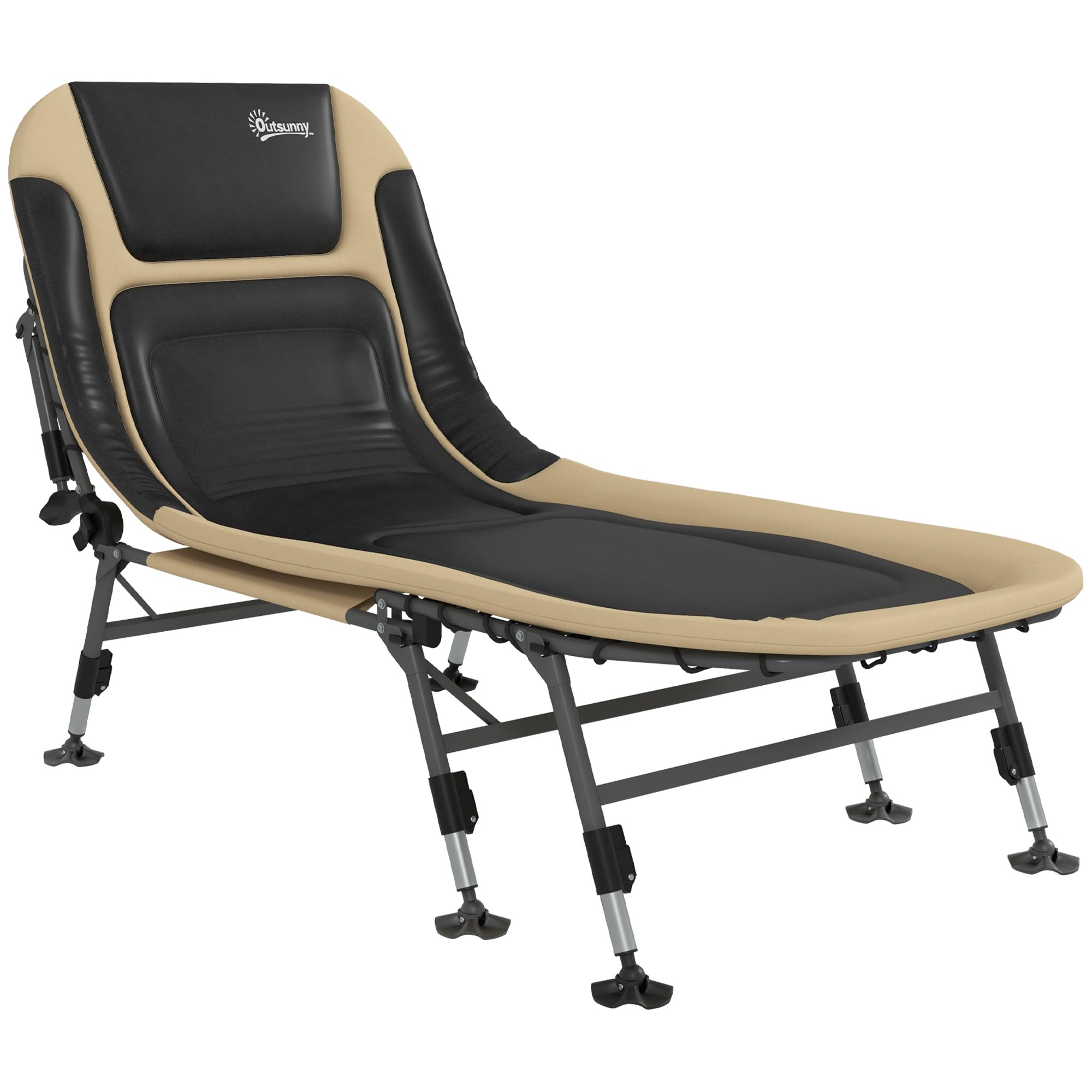 Outsunny Camping Cot for Adults, Folding Bed with Soft Padded Cushions & Headrest, 180° Adjustable Reclining Lounger, Heavy Duty and Portable with a 400 lbs. Capacity, Cream White