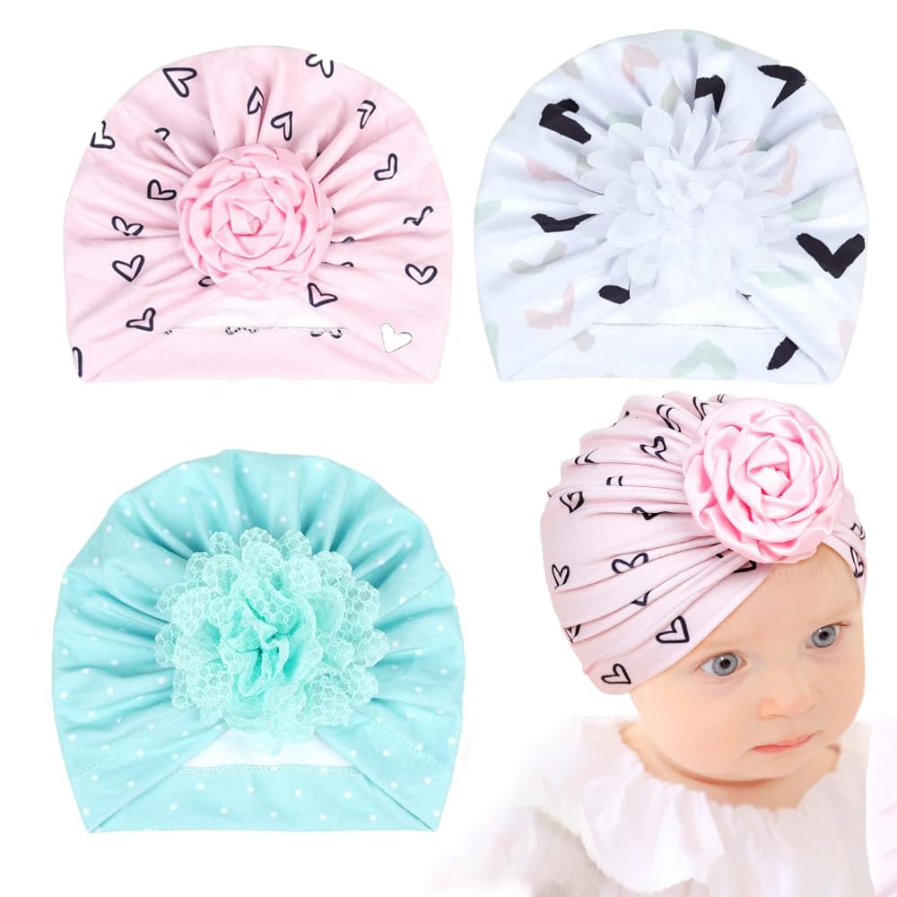 SNOWIE Soft® Cotton, Multicolor 3Pcs Baby Hats for Girls Winter Cap for Kids Winter Hat Set Winter Cap for Baby Girls, Baby Cap Warm Beanie Toddler Stretchy Hat for 0 to 12 Months Newborn Shower-image-27