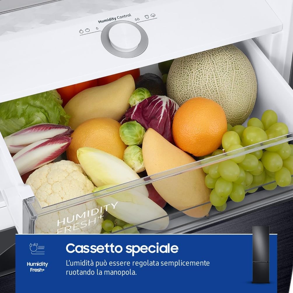 Samsung BESPOKE AI RB38C7B6AB1/EF Frigorifero Combinato, WiFi, SpaceMax, Twin Cooling Plus, Total No Frost, Motore Digital Inverter Garantito 20 Anni, 387 L, LxAxP: 59,5 x 203 x 65,8 cm, Antracite