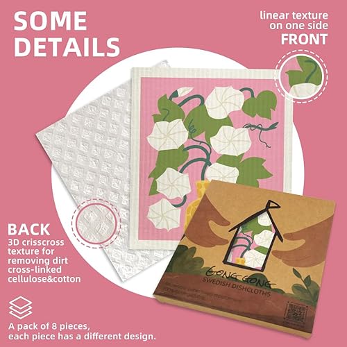 Miniatura 6 de GONG GONG 4 piezas+4 clips Suecos Platos para Cocina Paños de Esponja de Celulosa Paño de Limpieza Ecológico Paño Reutilizable Plato 6.7 × 7.87