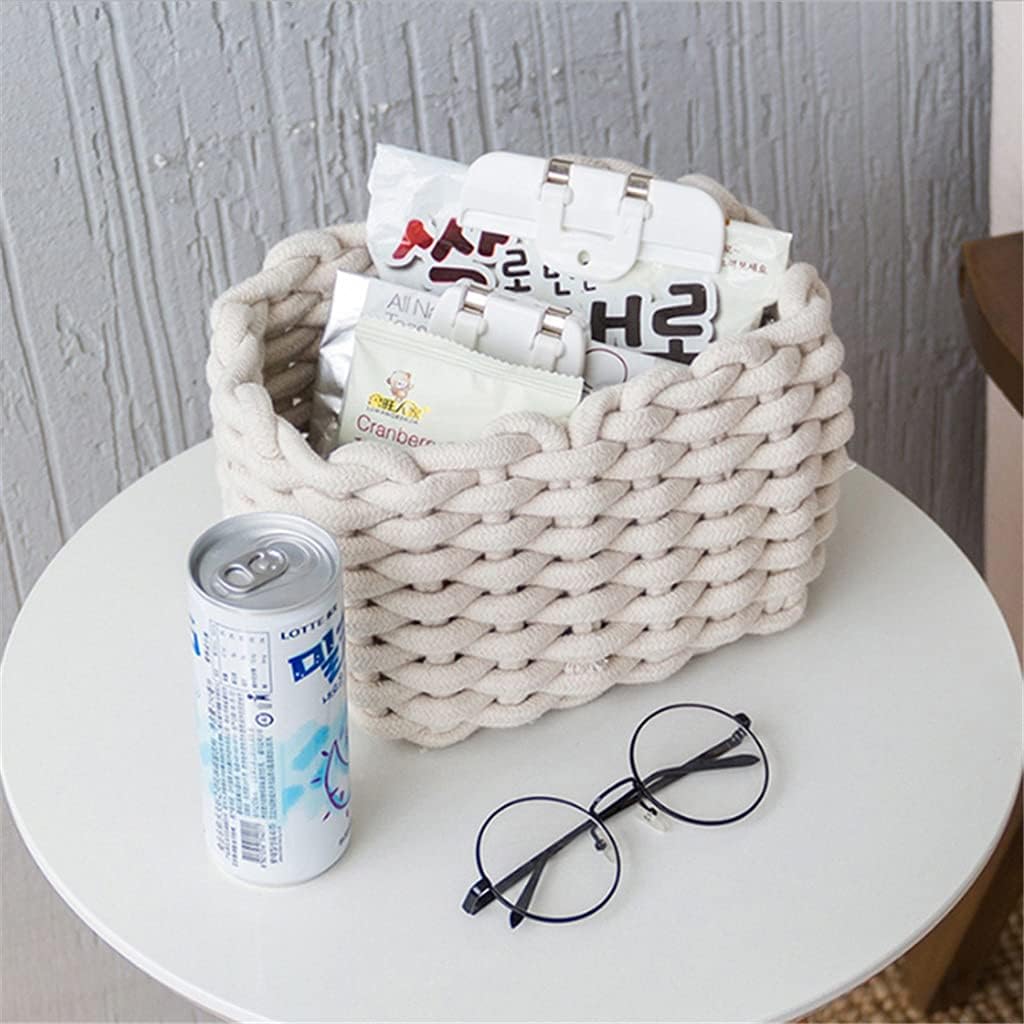 Storage Basket Handmade Clothes Laundry Basket Fabric Toys Storage Basket Desktop Large Organizer Box (Color : White,) (Gray One Size)