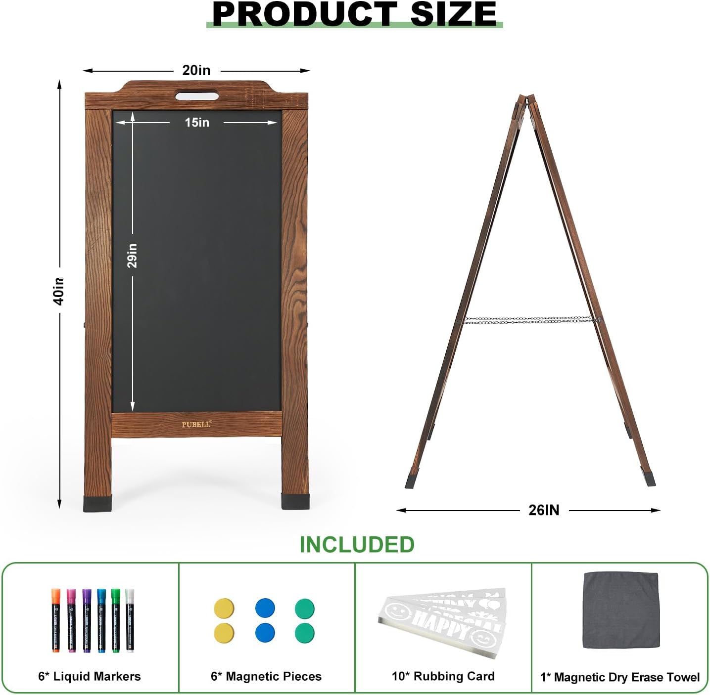 Magnetic Sandwich A-Frame Chalkboard Sign - 40 x 20 Inches, Brown Large Wooden Chalk Board for Sidewalk, Stand up Double-Sided Outdoor Easel Display for Restaurant Cafe Shop Wedding Party or Business