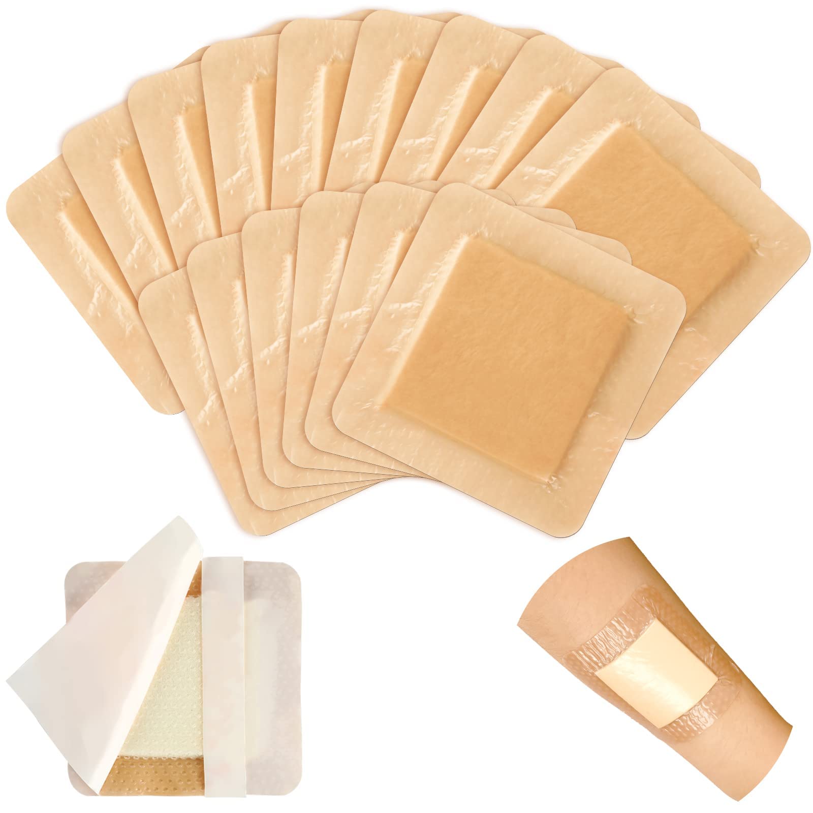 10 Pieces Bordered Silicone Adhesive Foam Dressing Square Dressing with Border Adhesive Patches Shower Waterproof Patch Breathable Wound Bandage (3 x 3 Inch)