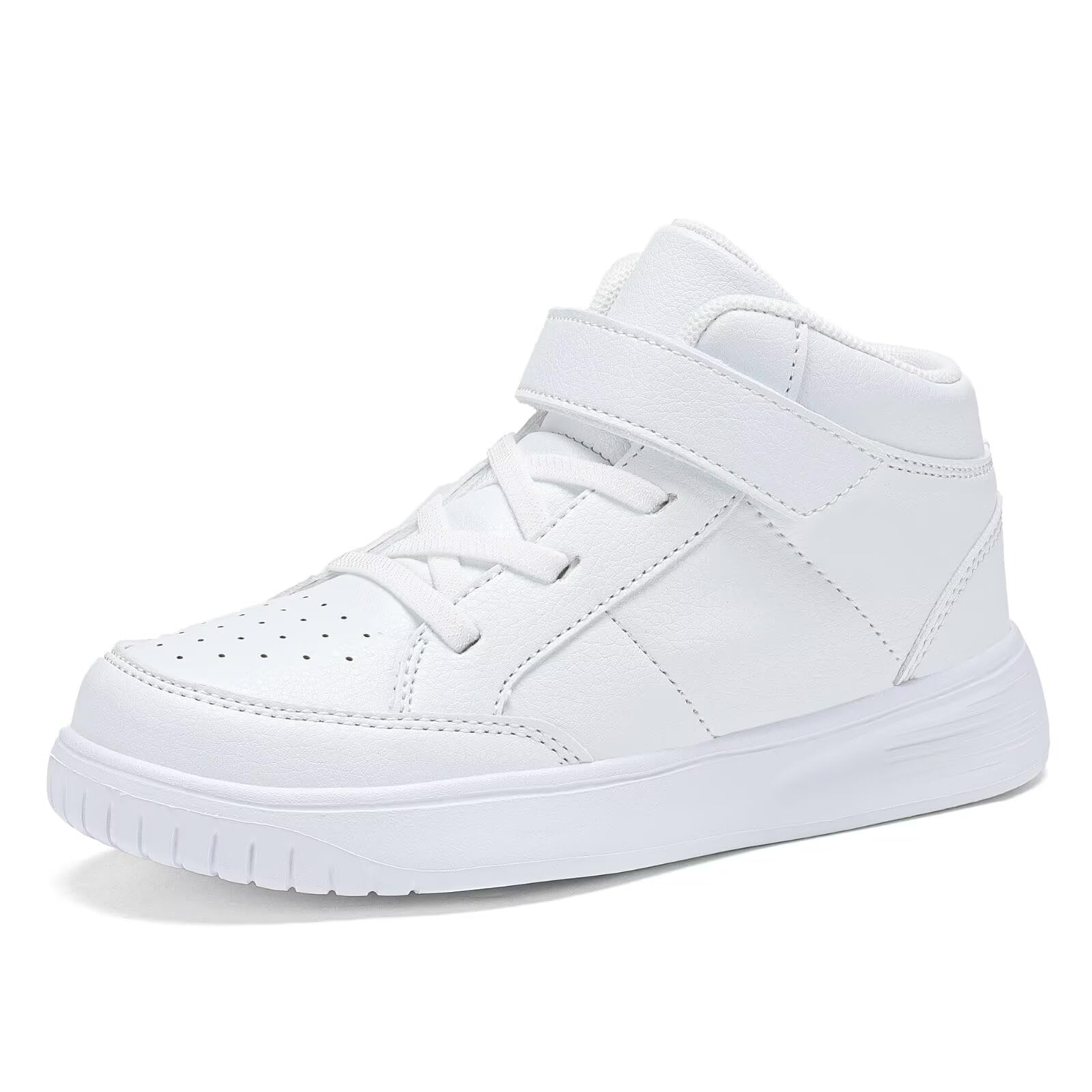 Yadurdu Little Kids White Running Shoes for Boys High Top Lightweight Breathable Strap Athletic Sports Shoes Girls Outdoor Casual Sneakers Size 2