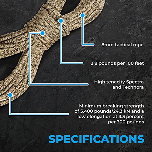 Sterling Oplux Tactical Rope - Made In The Usa, Arborist, Rappelling, Rigging, And Rescue Gear, 50 Feet #TOP1
