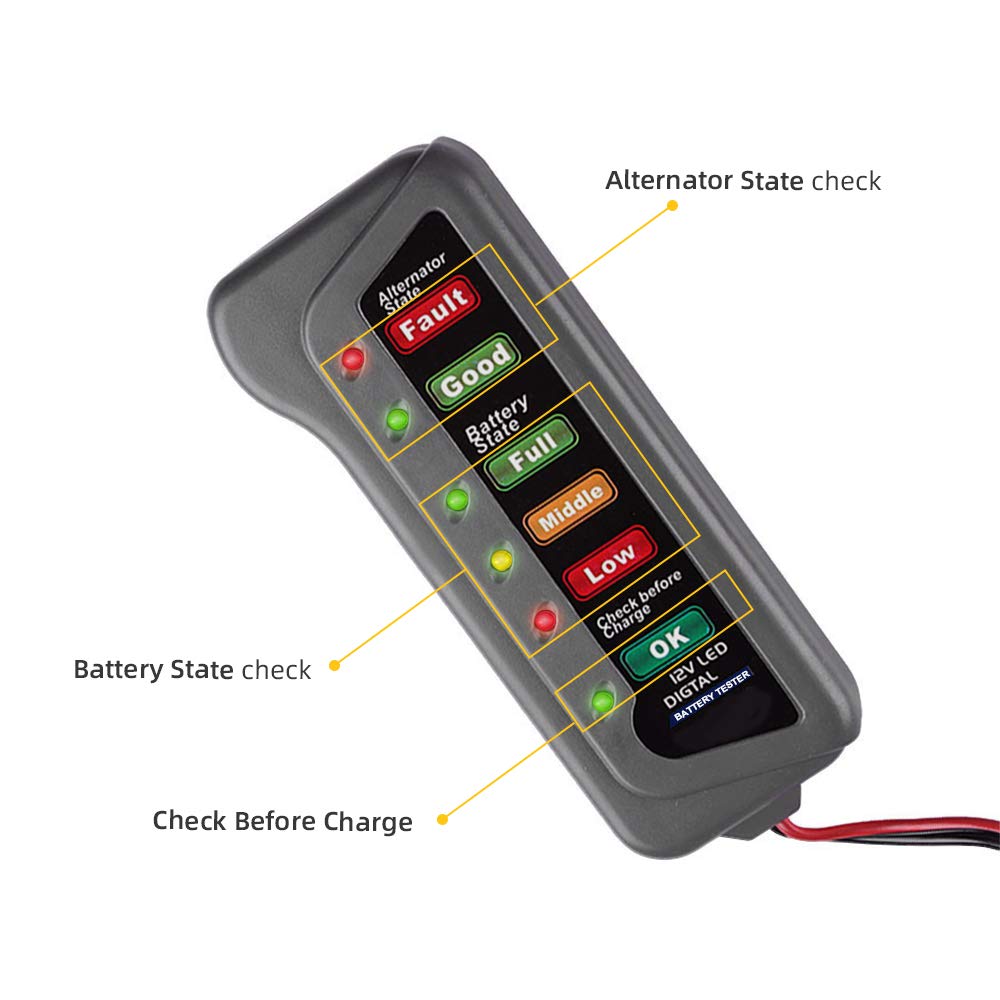 Buy VDIAGTOOL Car Battery and Alternator Tester 12V, LED Light Indication Test Battery Condition