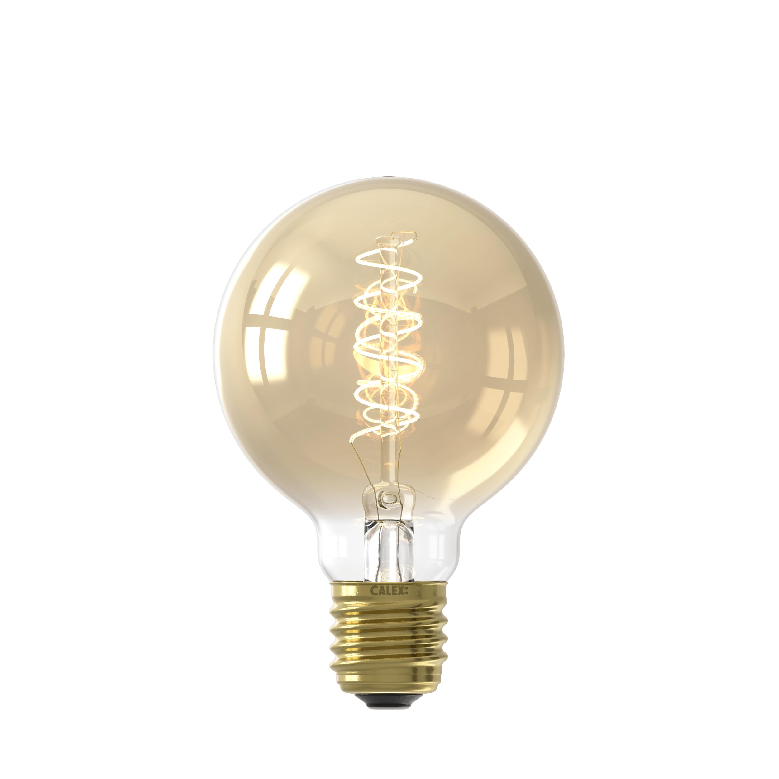 CALEX LED Bulb E27, G80, Spiral Filament, Vintage Gold, 2100K Warm White Light, Dimmable