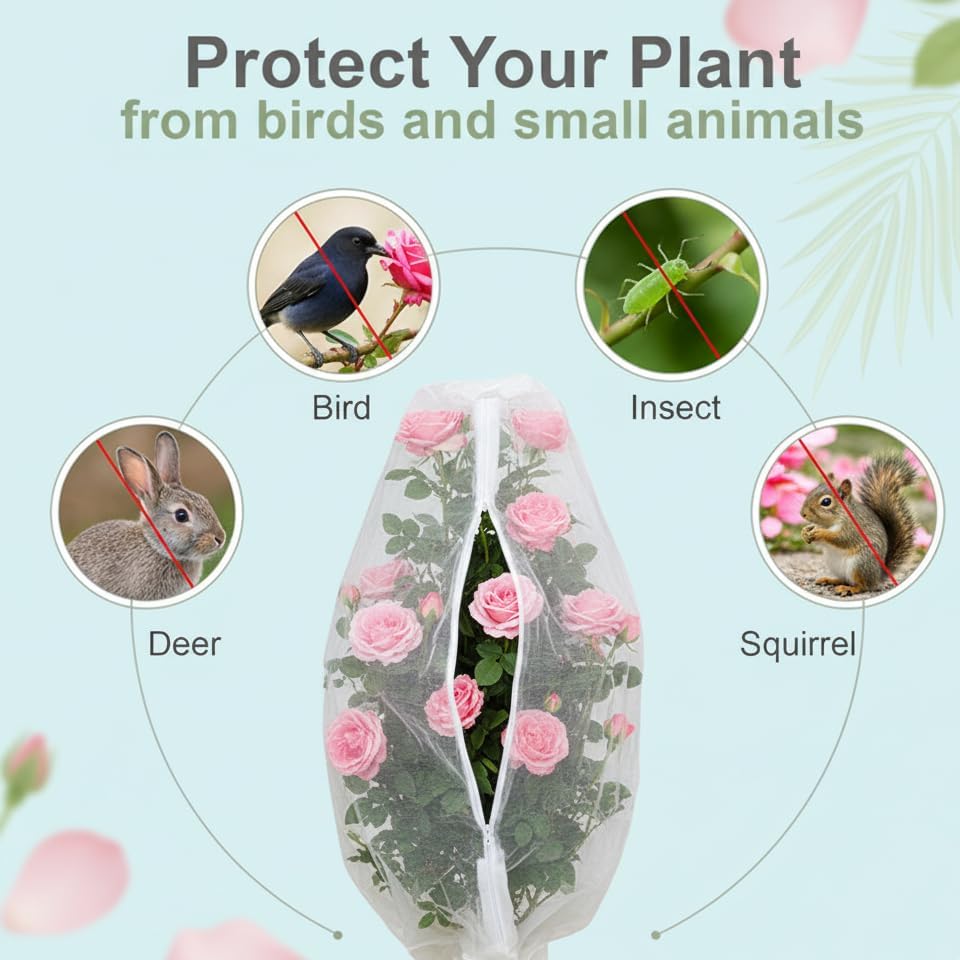 WALWAL Garden Netting Fine Mesh Plant Cover with Zipper Drawstring and Cord Lock Insect and Bird Protection for Vegetable Beds Fruit Trees Greenhouse(2.3x3.28 FT) image 5