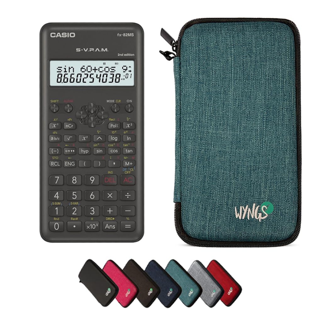 Casio fx-82 MS 2nd edition including a WYNGS protective case in Turquoise - Basic Set, Casio fx-82MS 2nd edition