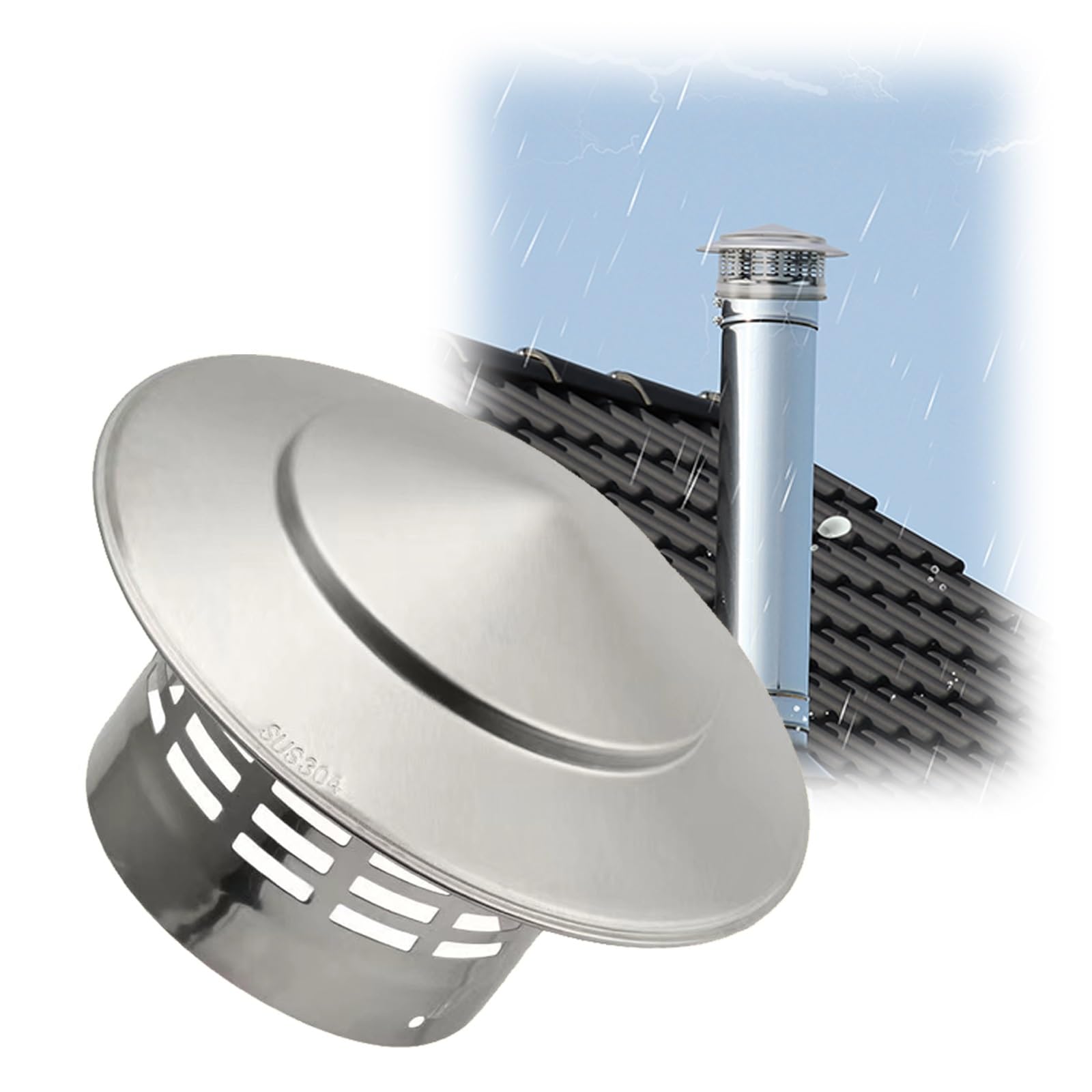 PFXNGMS 4.3 in/6.3 in/7.9 in/9.8 In/11.8 in Round Chimney Flue Rain Cover, 304 Stainless Steel Fireplace Chimney Cap with Sn, Stove Pipe Chimney Cover for Outside(300 mm-11.8 in)