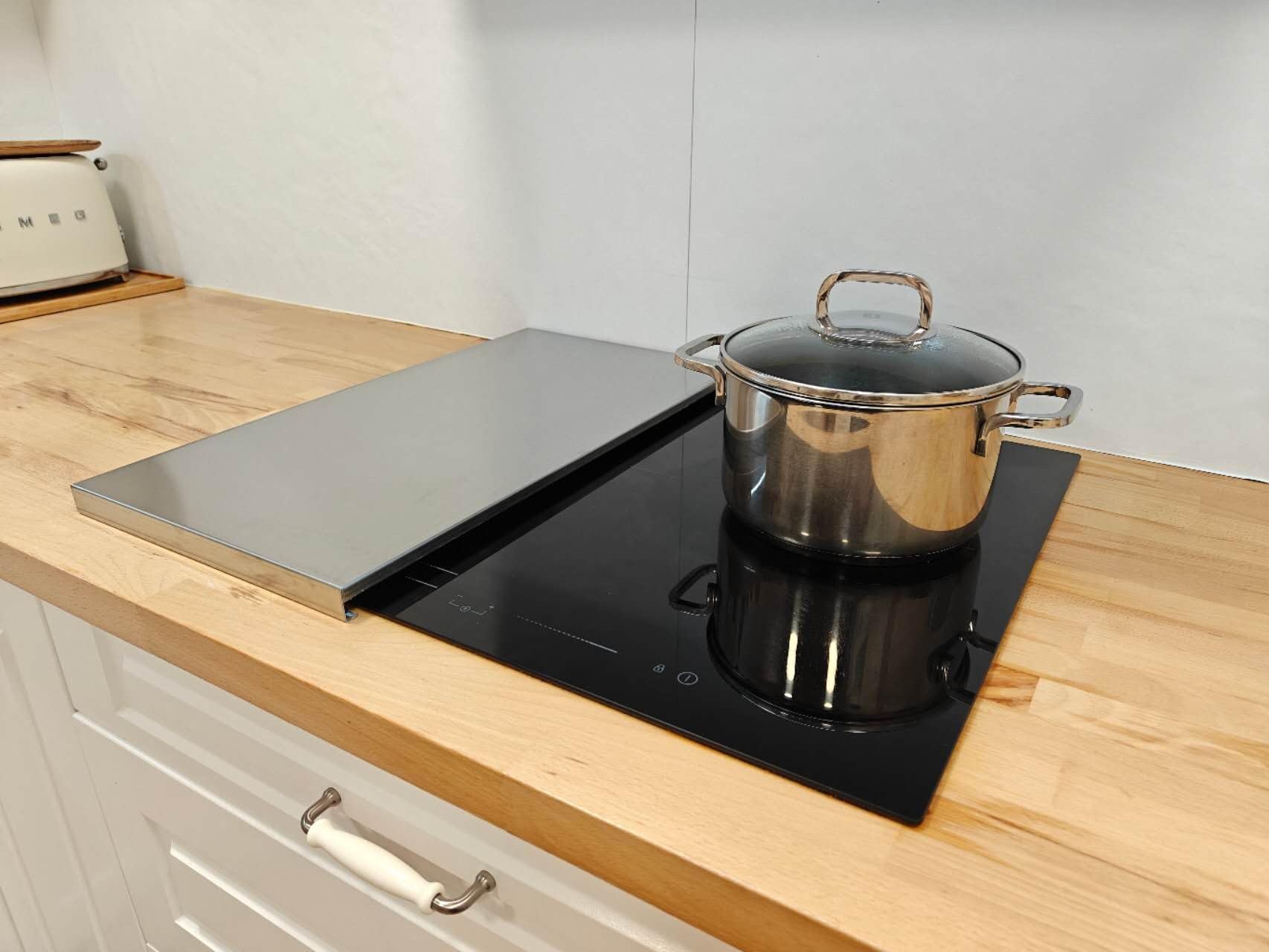 Cubre Vitroceramica en Acero Inoxidable (NO GAS), Vitrocerámica, Juego de 2 piezas Tapa cocina induccion, Protector de Encimera, 57x60x2,5 cm