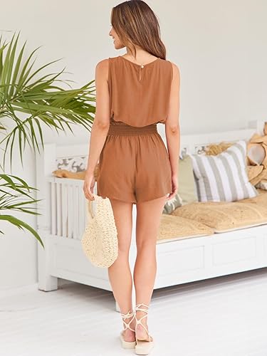 Miniatura 4 de AUTOMET Conjunto de 2 piezas de verano para mujer, pantalones cortos, sin mangas, cuello redondo, camiseta corta sin mangas y pantalones cortos de