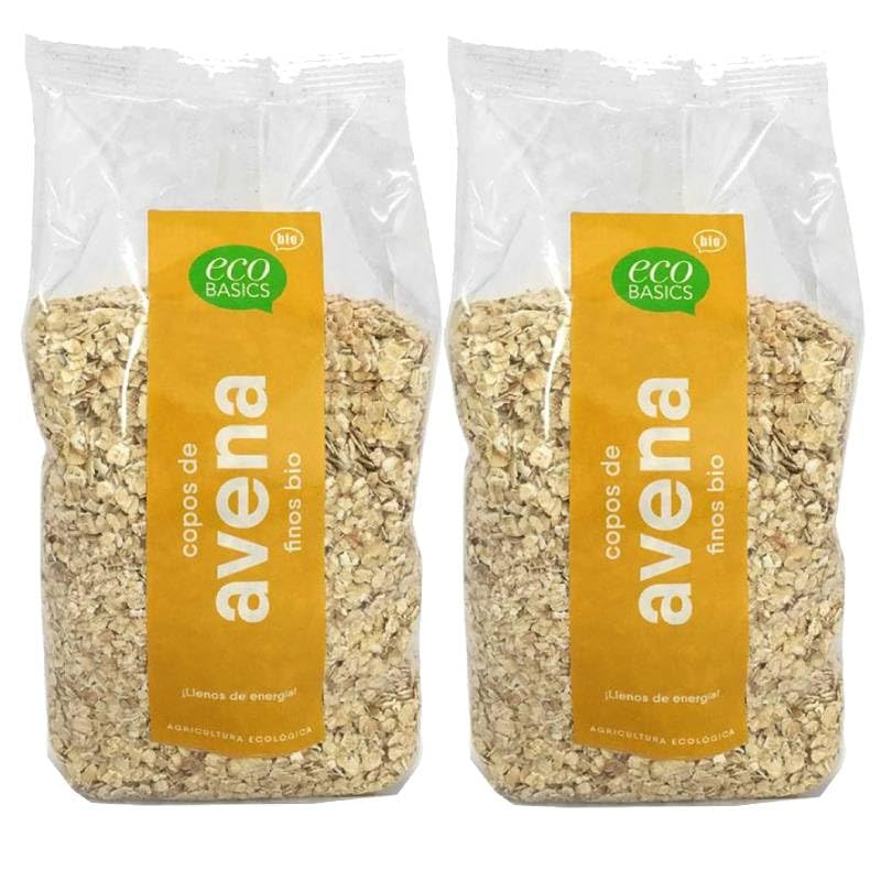 Pack Ahorro 2 x Copos Integrales de Avena Finos Eco Basics Bio 500 g (1 kg total) – Avena integral ecológica, textura fina, ideal para desayunos, porridge, granola y repostería