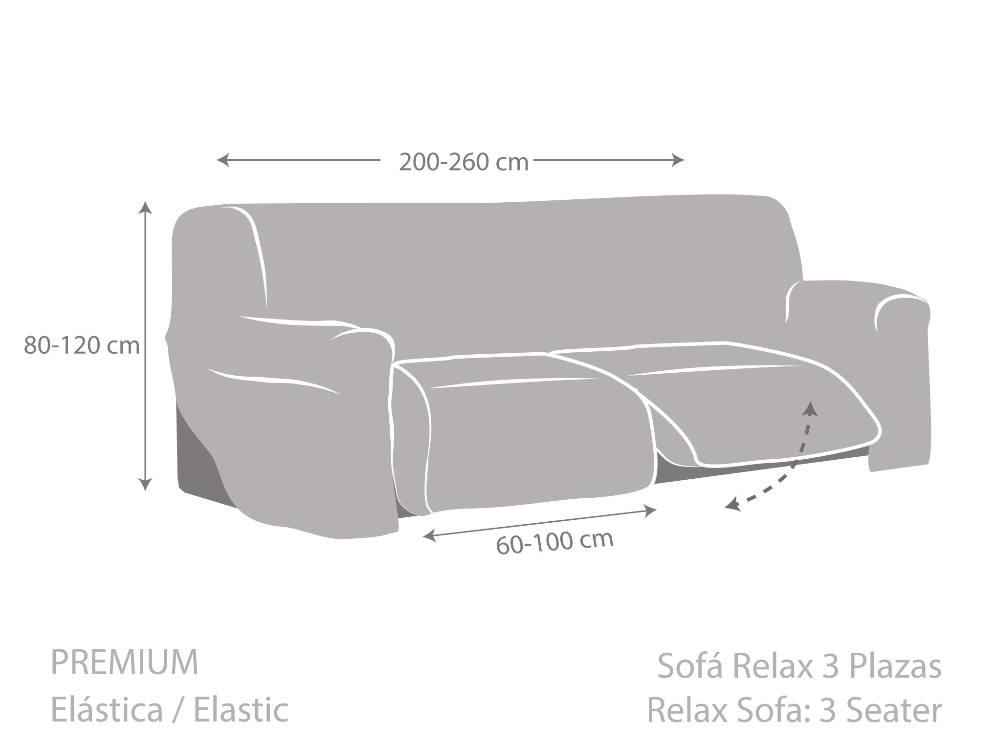 Eysa 3D Funda de sofá Relax reclinable bielástica 3 plazas x 2 pies Relax 200-260cm Color visón