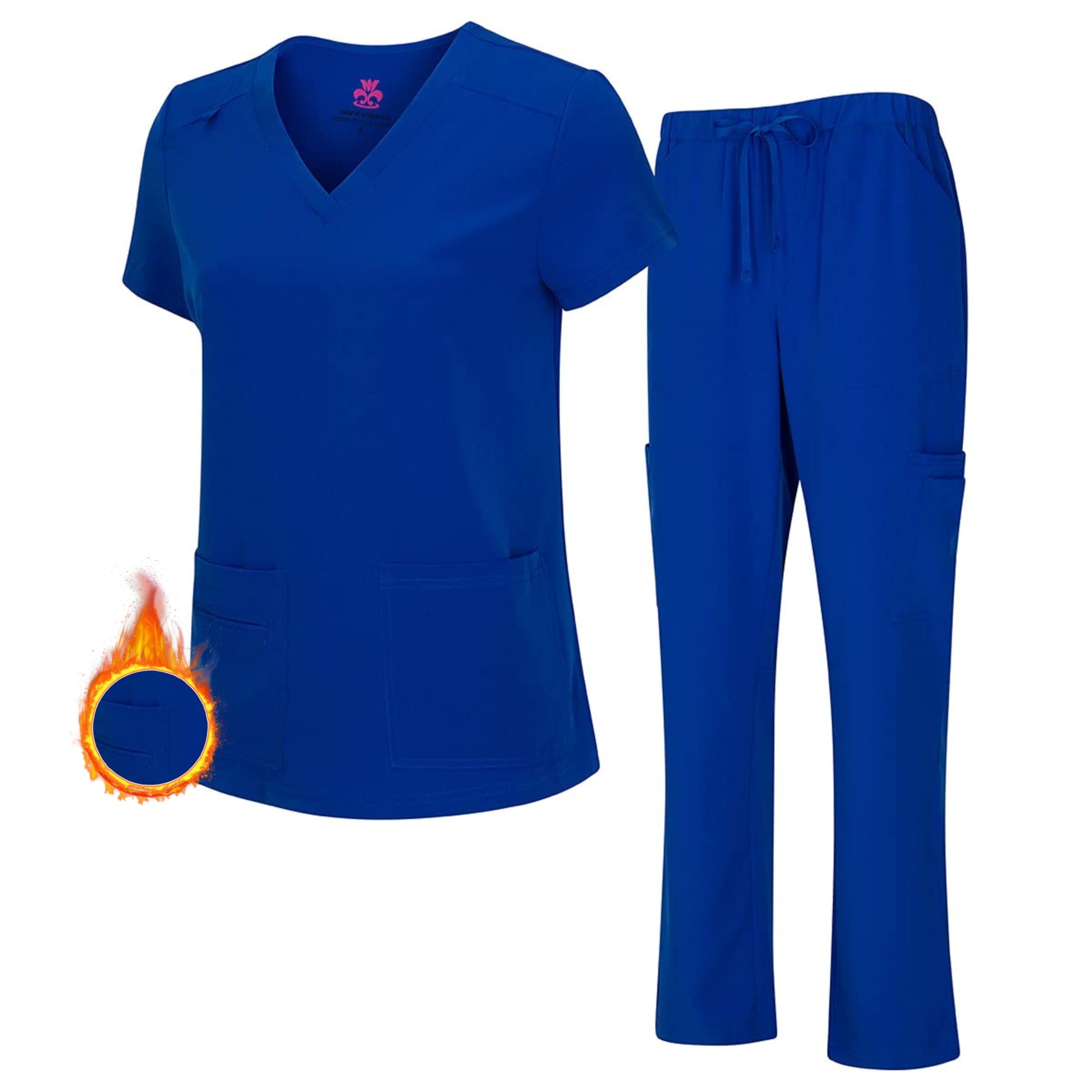 Women's Breathable Cool Stretch Fabric Scrub Top and cargo Pant Set