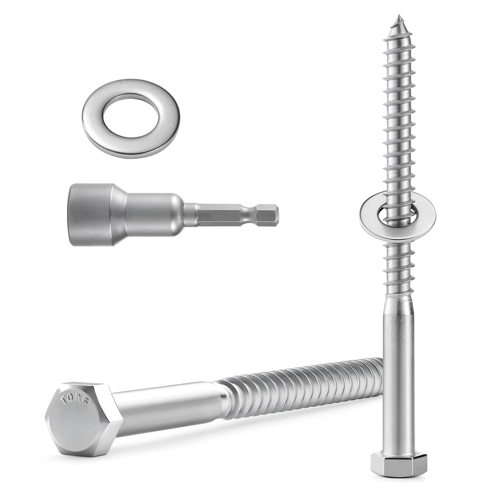Stainless Steel Lag Screws - 20 Sets with Washers & Bit -8