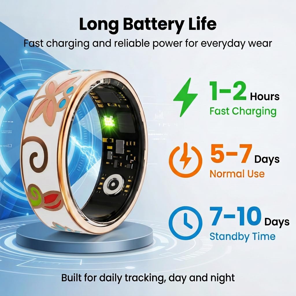 Anello intelligente per fitness e monitoraggio del sonno, impermeabile, per uomini e donne, con app di monitoraggio della salute, batteria a lunga durata, compatibile con iOS e Android