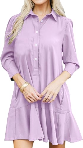 YEXPINE Women's Button Down Shirt Dress Loose Short Cotton Tunics Shift Dress Fl