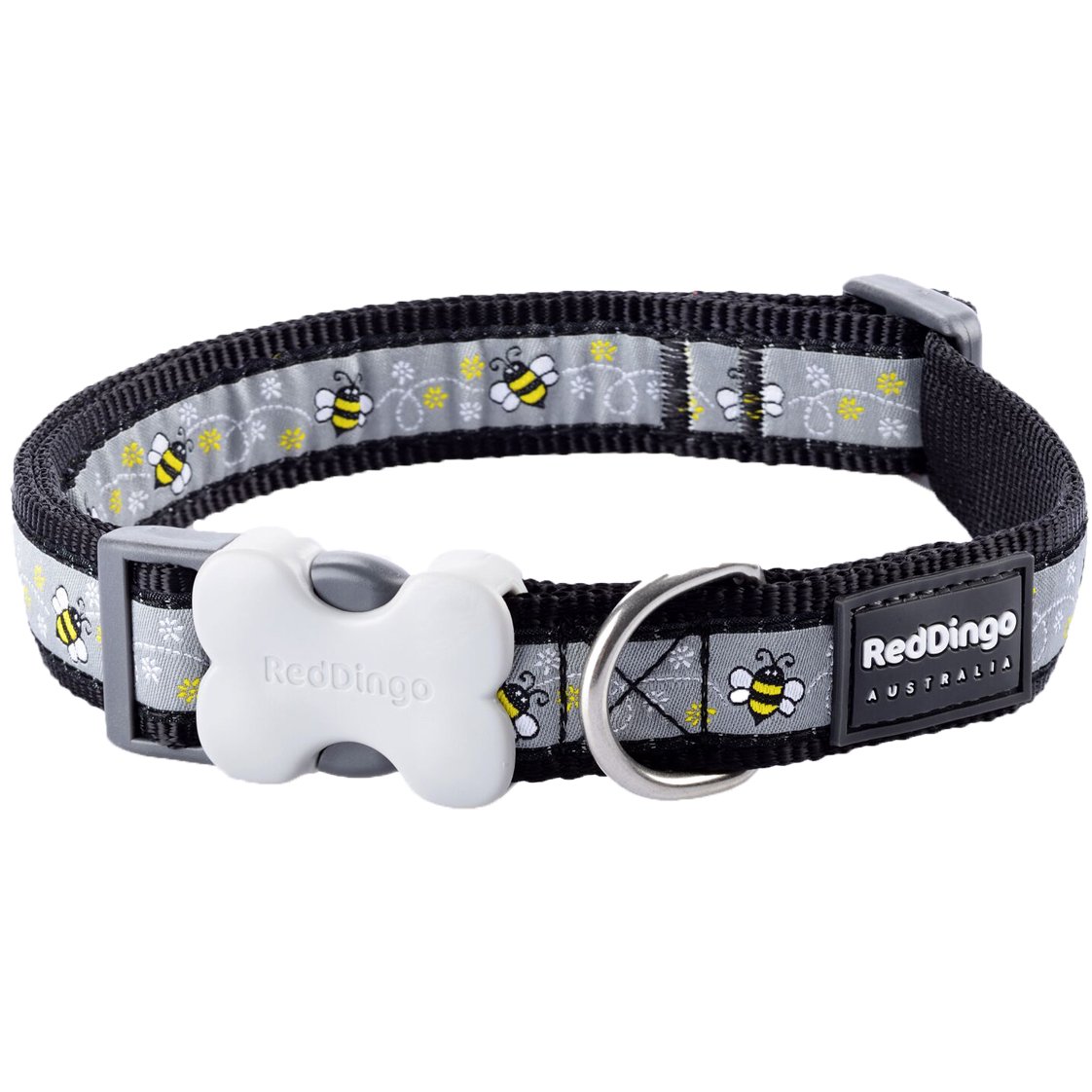 Bucklebone Dog Collar Design, Bumble Bee Black, Medium 20mm