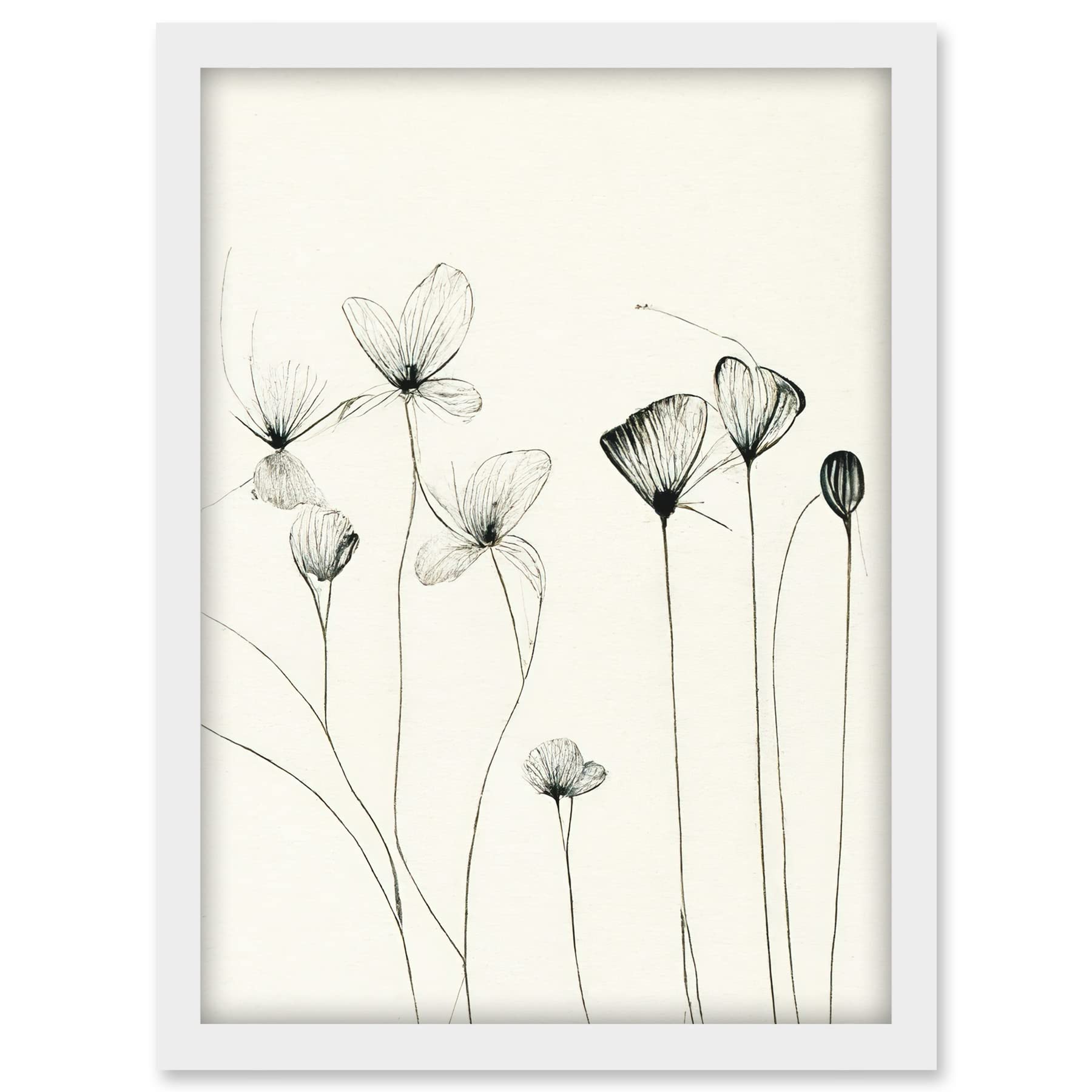 Doppelganger33 LTD Stylish Flower Illustration Line Drawing With Black Ink Artwork Framed A3 Wall Art Print