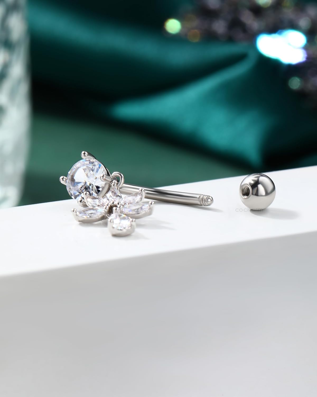 COCHARM Flower Dangle Belly Button Ring, 14G Gold Reverse Belly Button Piercing for Women, Surgical Steel Silver Navel Piercing Jewelry Hypoallergenic - Image 5