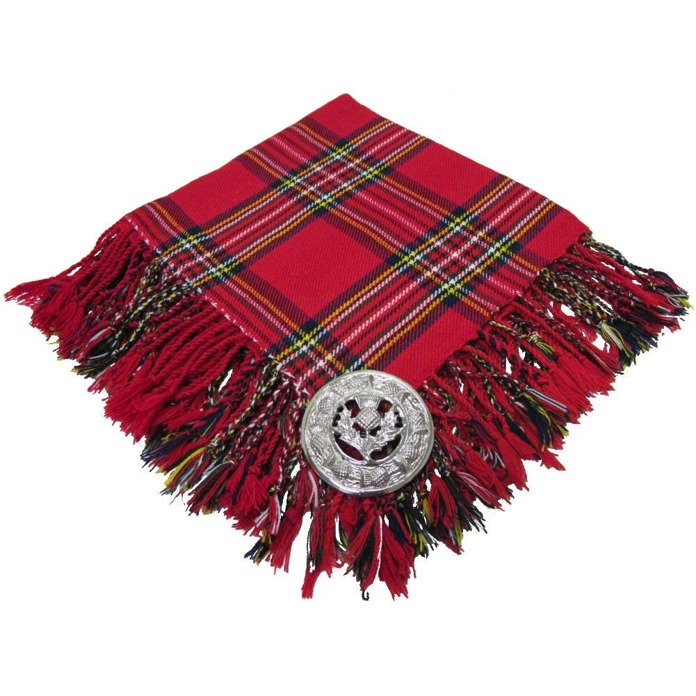 Tartancity Men's Red Highland Kilt Fly Plaid Royal Stewart Tartan 48" X 48"/Scottish Fly Plaid With Thistle Brooch