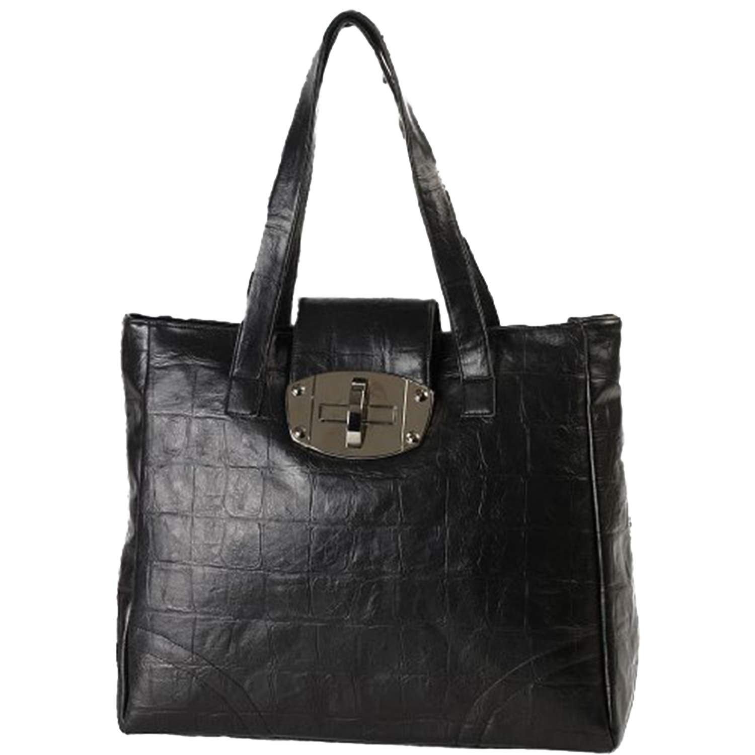 Eye Catch Women's Black Ellie Faux Leather Croc Shoulder Bag Handbag