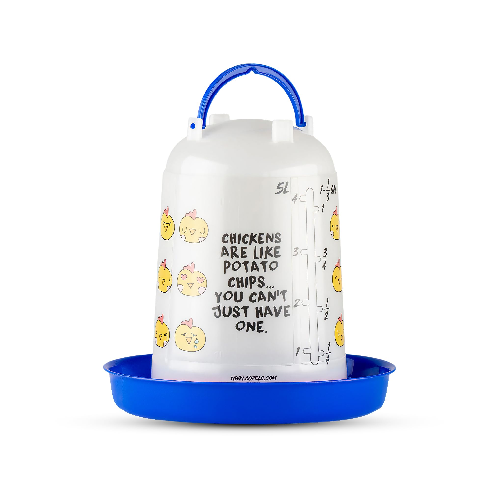 Stromberg's Poultry Drinker 5L, Blue Chicken Emoji Poultry Waterer, Heavy Duty UV-Resistant Plastic, Easy to Fill and Clean, Suitable for All Coops