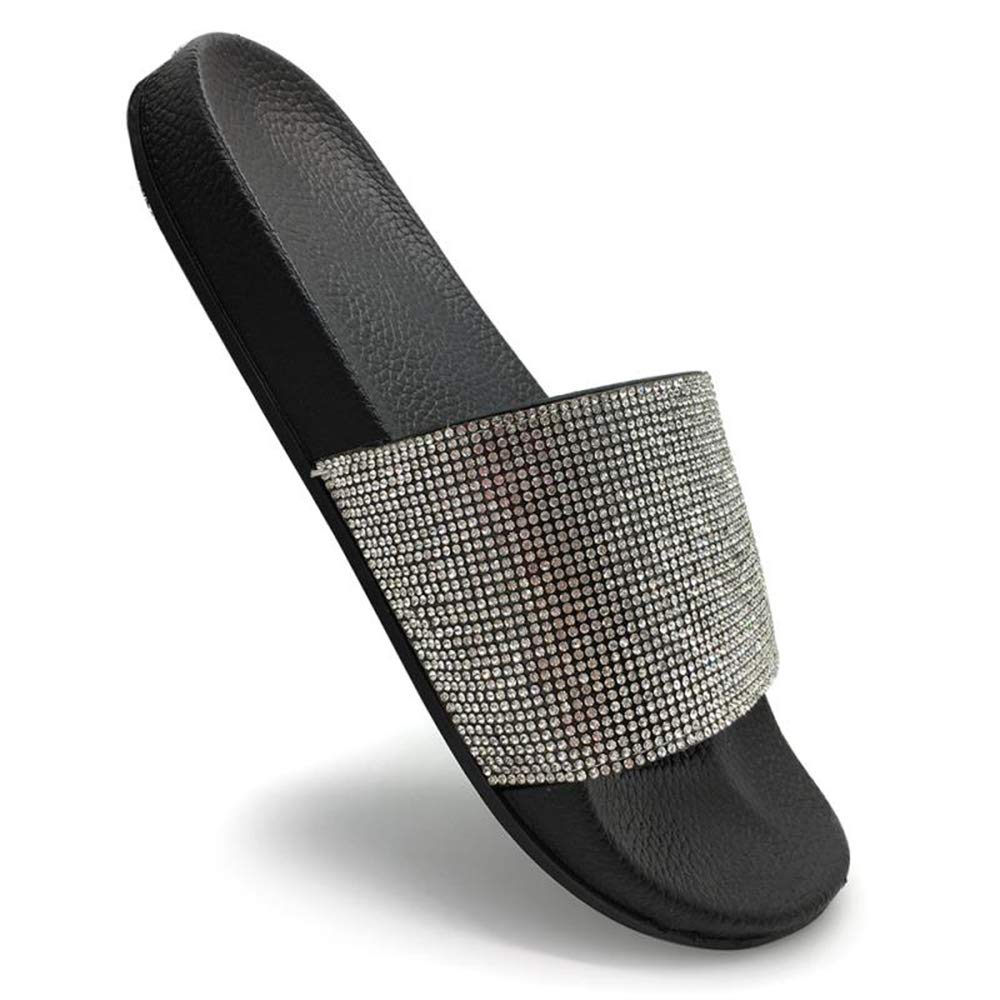 FUNKYMONKEY Women's Slides Rhinestone Glitter Slip On Footbed Platform Sandals