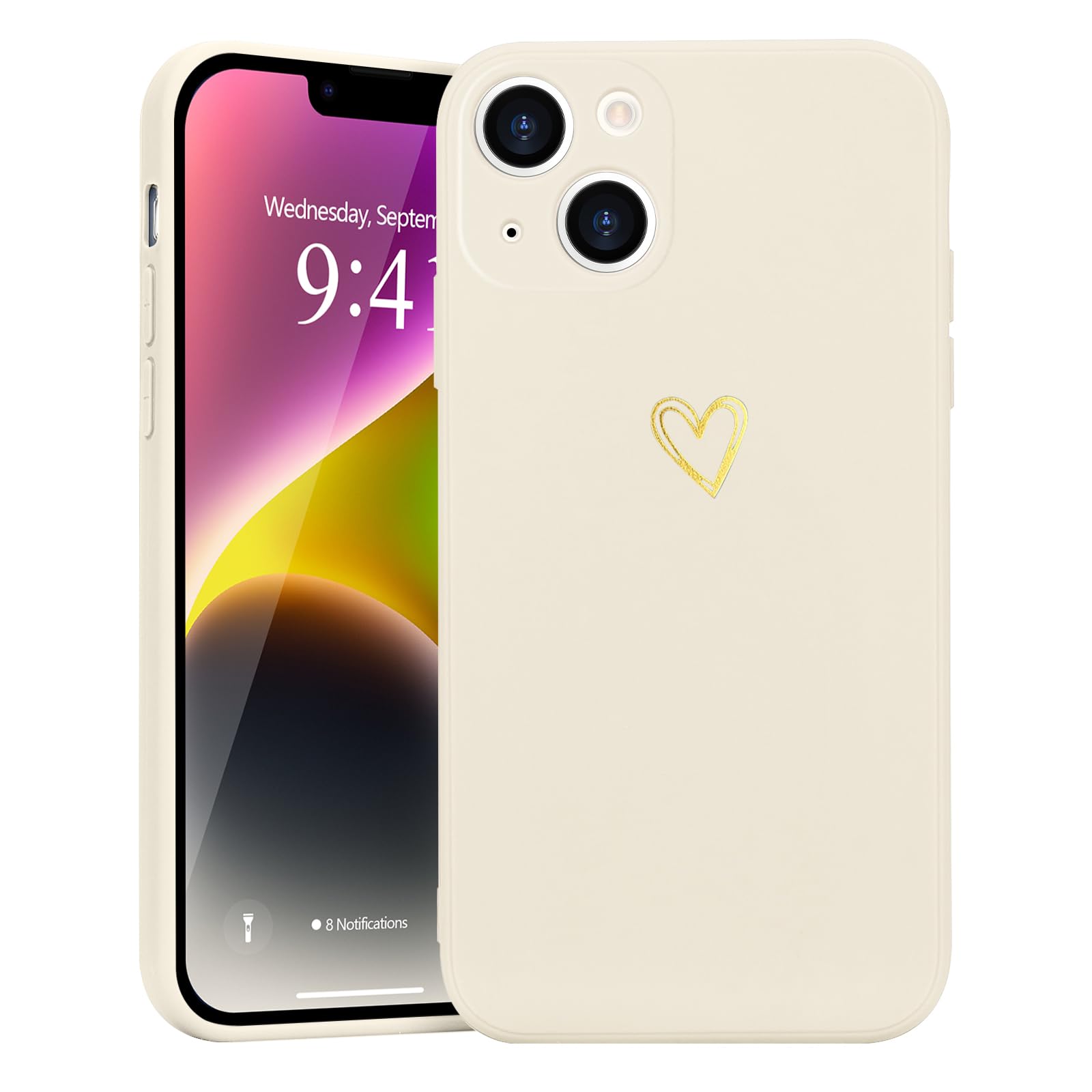 Wirvyuer for iPhone 14 Case Cute Slim Shockproof Phone Case with Wireless Charging Support and Protection, Beige
