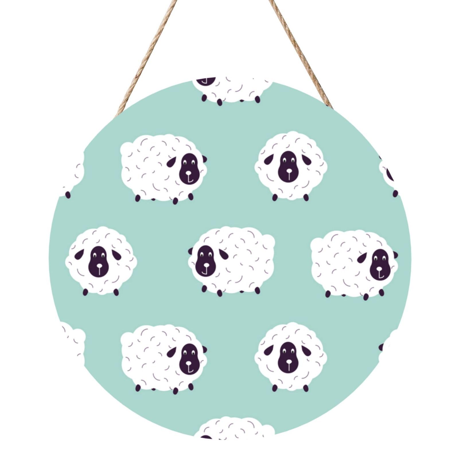 InOmak Cute Animal Sheep Pattern, Round Wood Panel Painting 12 in, Wall Hanging Painting For Home